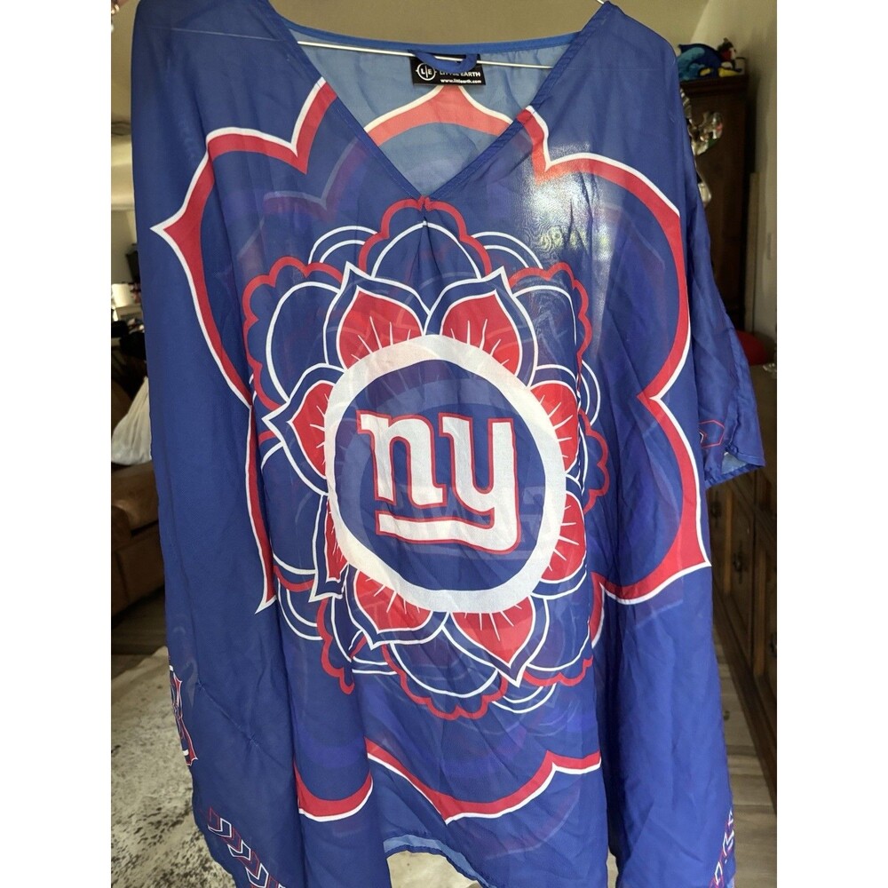 Little Earth Women's NFL New York Giants Caftan Semi-Sheer Blouse Shirt One Size